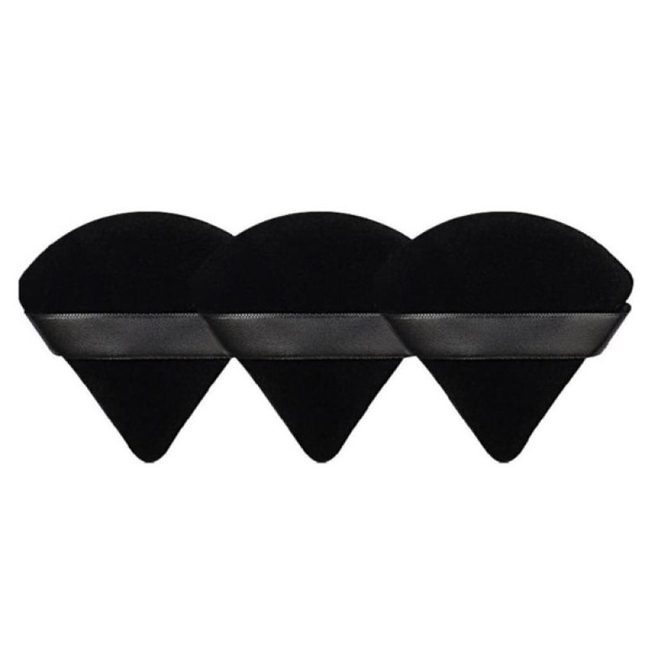 Set 3 aplicatoare machiaj, Zeaicos, catifea cristal, mov/negru/alb, 7x7x6.3cm