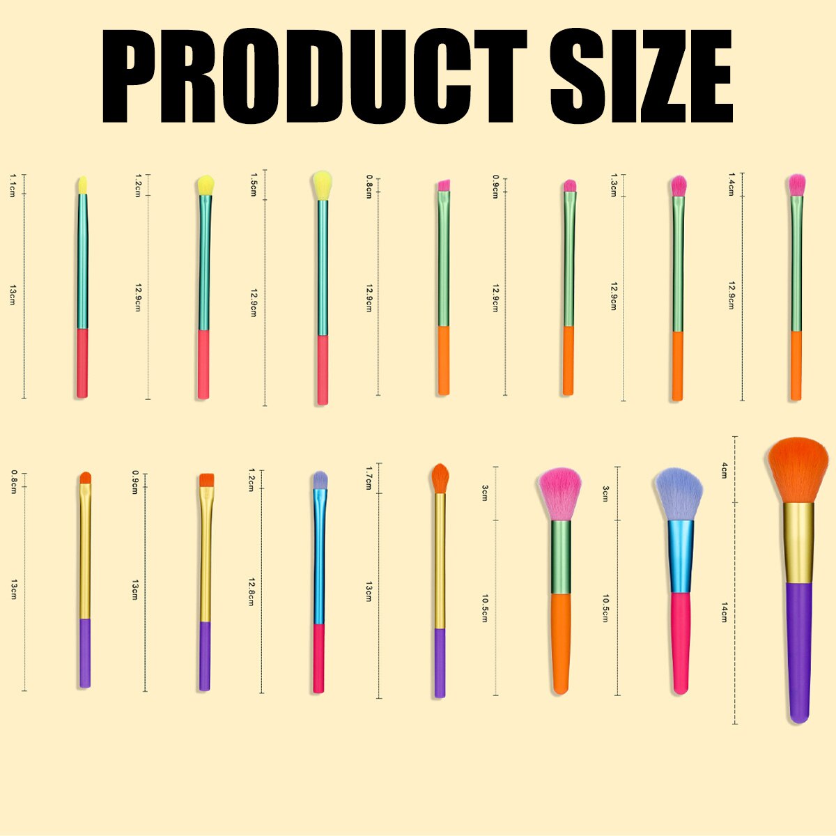 Set pensule machiaj 15Pcs, Zeaicos, multicolor, fibre