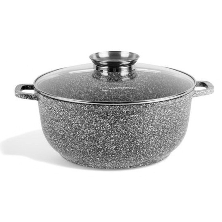 Caserola 28 cm cu capac ignifug, cu triplu strat de marmura si fund cu inductie Turbo, granit MP 2130