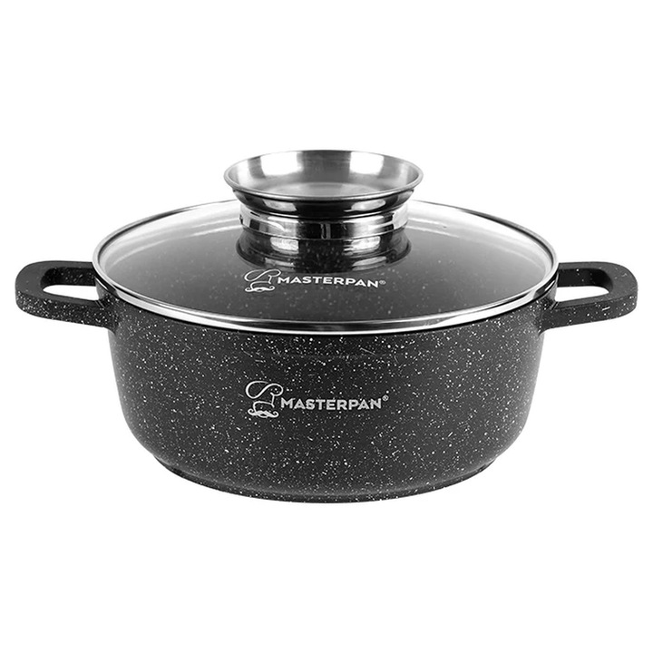 Oala Marmura 26cm, 5,5L, cu Capac si Sistem Aroma Knob, Masterpan