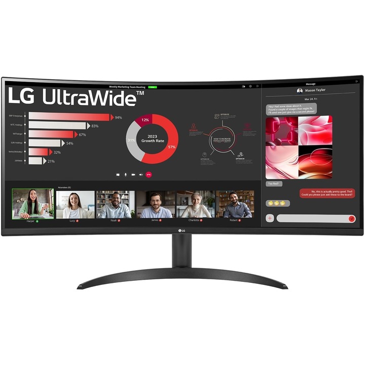 LG 34WR50QK-B.AEU UltraWide™ LED VA ívelt 34" Gaming monitor, UWQHD (3440x1440), 100Hz, 5ms, sRGB 99%, HDR 10, 2x HDMI, DisplayPort, Jack, fekete
