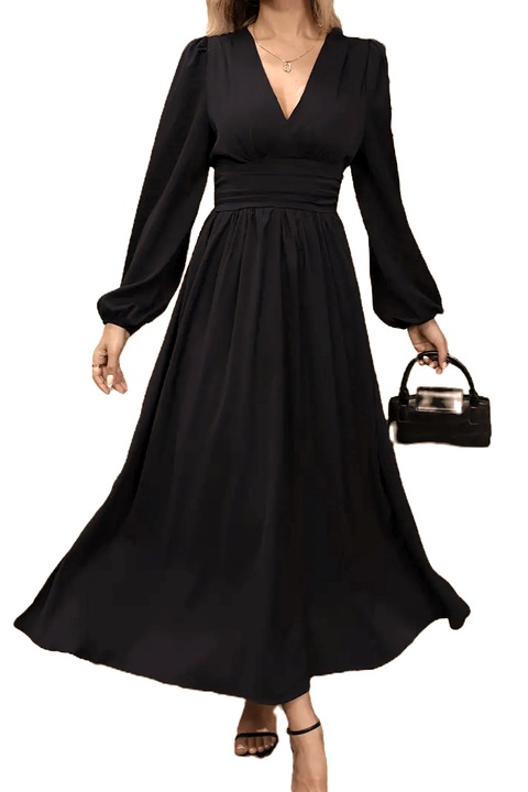 Rochie lunga neagra cu decolteu in V, marimea S