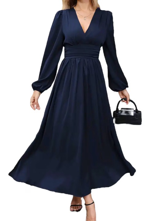 Rochie lunga navy-blue cu decolteu in V, marimea S