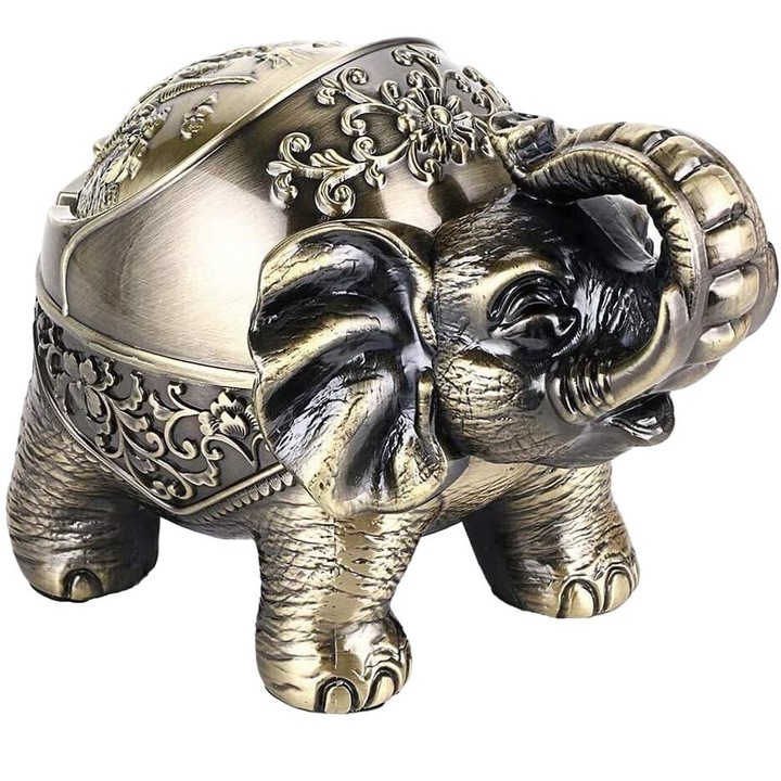 Scrumiera elefant, AMRINUGL, aliaj, 14 x 9 x 11 cm, bronz