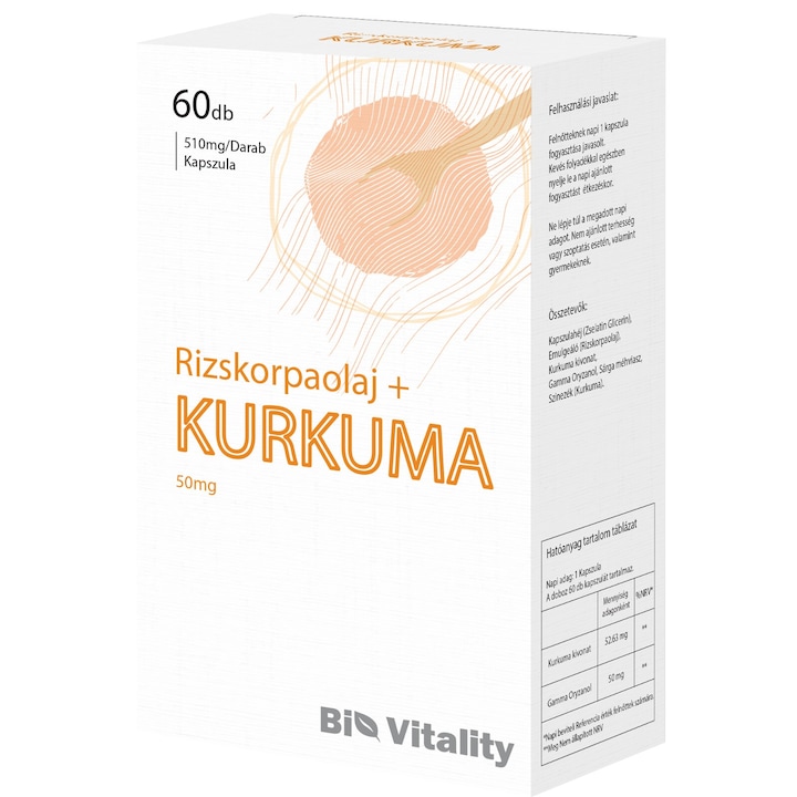 Kurkuma + rizskorpaolaj lágyzselé kapszula 60x, Bio Vitality