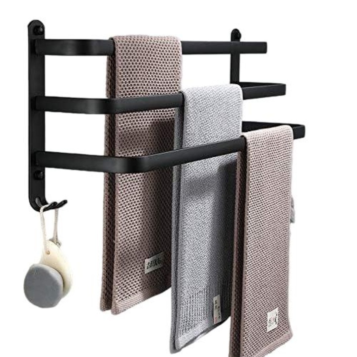 AMRINUGL, fürdőszoba törölközőtartó, alumínium, 3 rétegű, 50 cm, fekete