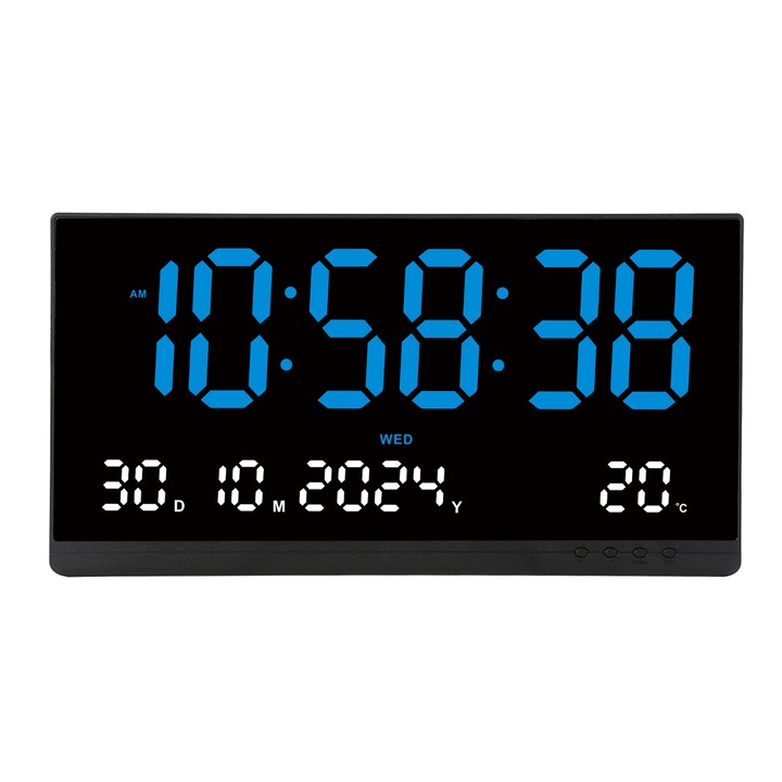 Ceas Digital de Masa AT PERFORMANCE®, cu Lumina Led Albastru, Alarma, 3 Niveluri de Luminozitate, Calendar, Temperatura, Functie Snooze, Mod de Noapte, 11x22cm