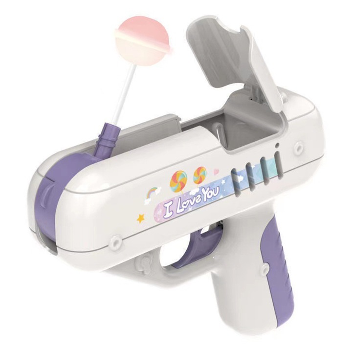 Играчка за изстрелване на бонбони, сладка карикатура, електрически звук, светлина, изненада, преносими играчки за бонбони за деца, момичета, момчета, лилаво