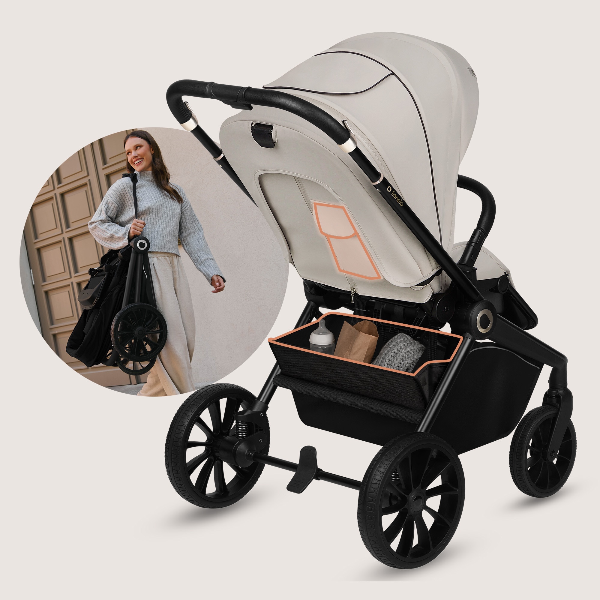 Carucior 3 in 1, Lionelo, Mika Plus, Cadru din aluminiu, Cu landou