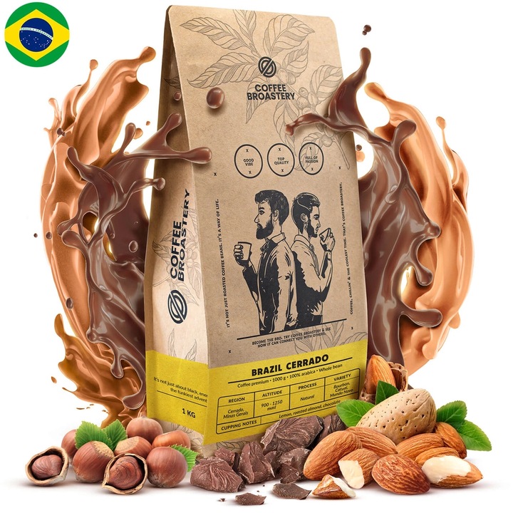 Кафе на зърна, Coffee Broastery Brazil Cerrado Premium, Арабика, Силно, Прясно изпечено, 1 кг