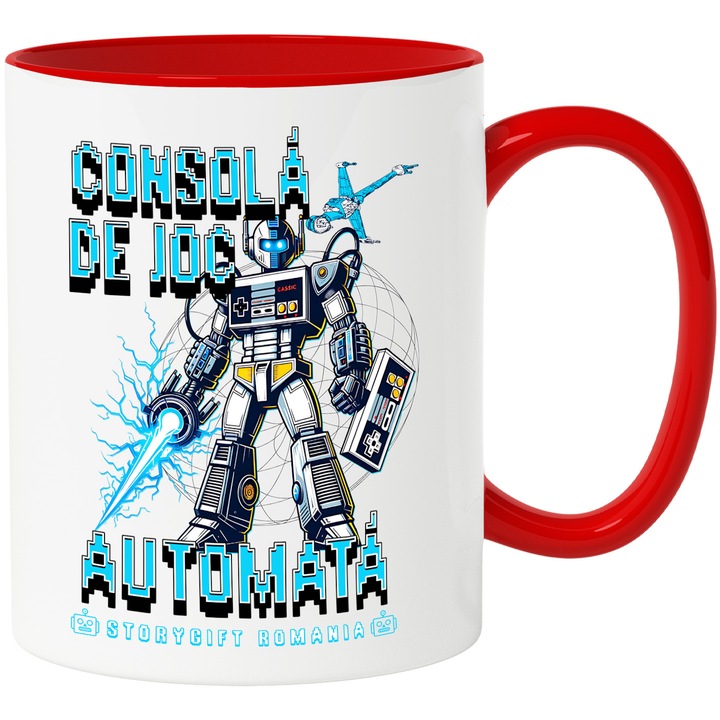 Cana Consola de joc automata robot inalt jocuri video, 330ml, Ceramic cu Maner Rosu