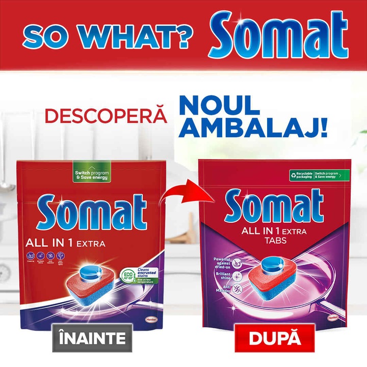 Pachet 2 x Detergent pentru masina de spalat vase Somat All in One Extra, 150 spalari,