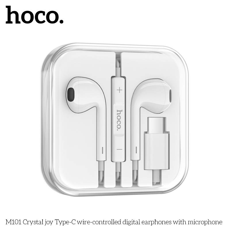 Casti cu Mufa Type-C, Hoco M101 Crystal Joy, Compatibile iPhone 17/16/15 si Android, 1.2m, Microfon si Control volum, Alb