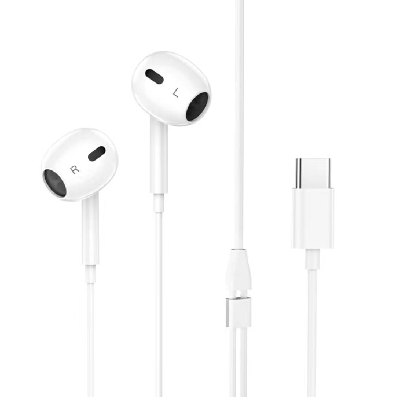 Casti cu Mufa Type-C, Hoco M101 Crystal Joy, Compatibile iPhone 17/16/15 si Android, 1.2m, Microfon si Control volum, Alb