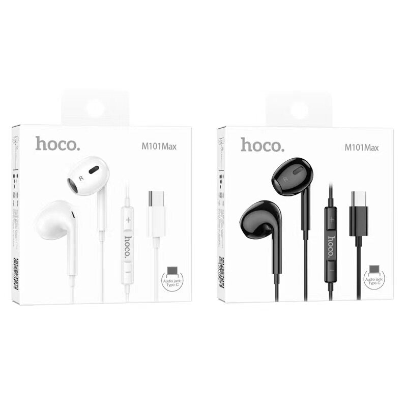 Casti cu Mufa Type-C, Hoco M101 Crystal Joy, Compatibile iPhone 17/16/15 si Android, 1.2m, Microfon si Control volum, Alb