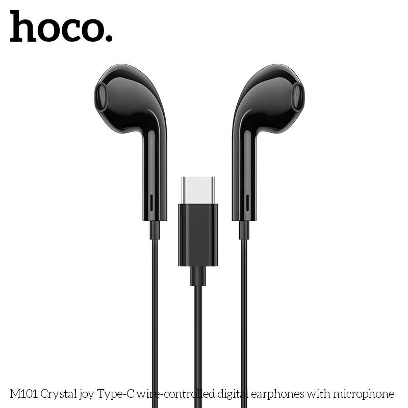 Casti cu Mufa Type-C, Hoco M101 Crystal Joy, Compatibile iPhone 15/16 si Android, 1.2m, Microfon si Control volum, Negru