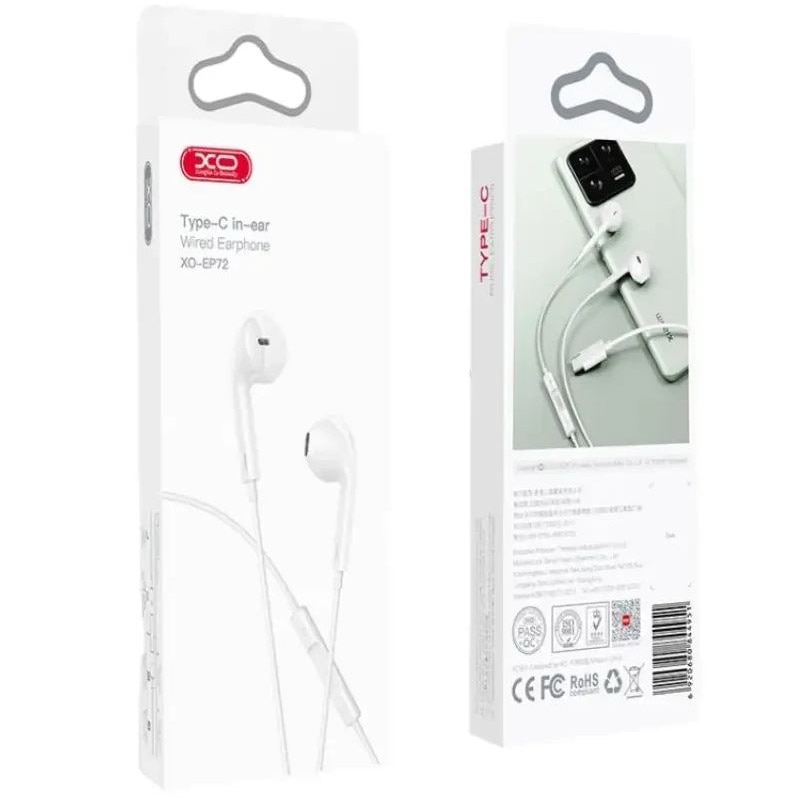 Casti cu Mufa Type-C, XO-EP72, Compatibile iPhone 15/16 si Android, 1.2m, Microfon si Control volum, Alb