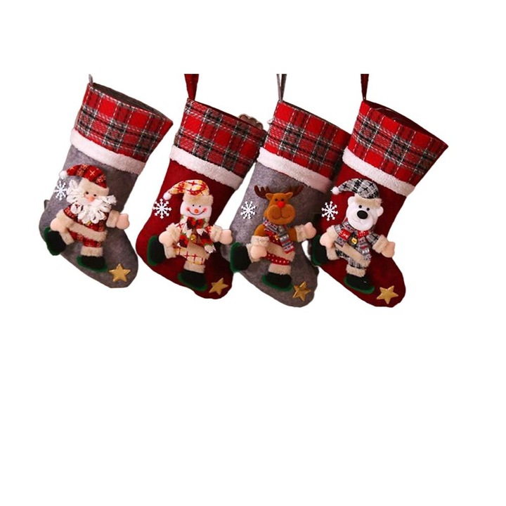 Set 4 Ciorapi de Craciun, AMRINUGL, Design tematic, Material textil, 40x24cm