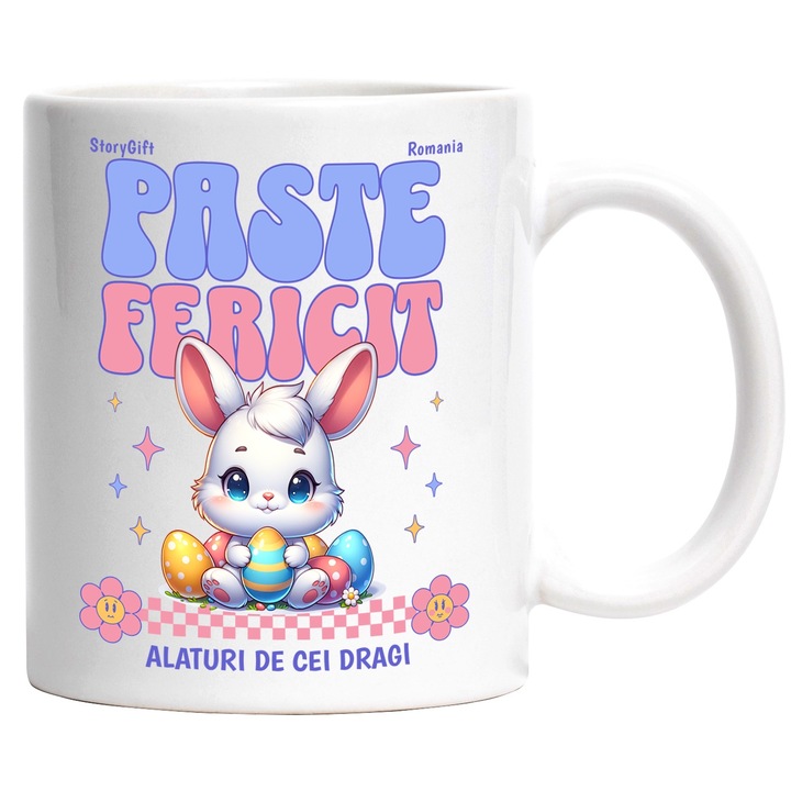 Cana paste fericit alaturi de cei dragi sarbatoare, 330ml, Ceramic cu Maner Alb