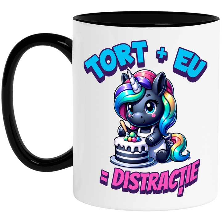 Unikornis bögre születésnapi tortával, születésnap, boldog születésnapot, 330 ml, kerámia fekete fogantyúval