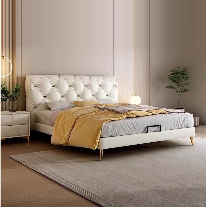 Pat Myra 160x190 cm Tapitat Catifea Nuanta Crem Somiera Inclusa Marketmob