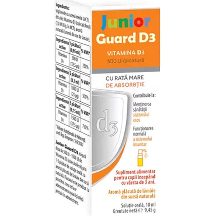 Supliment alimentar Junior Guard, Vitamina D3, 500 UI, 10ml