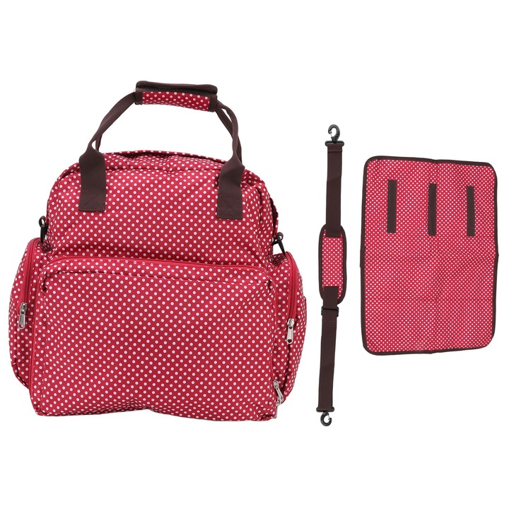 Nagy kapacitású összecsukható kiságy táska Több rekeszes kialakítás Többfunkciós összecsukható kiságy pelenkázótáska, piros