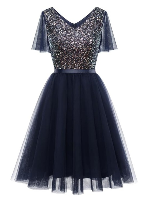 Estélyi ruha, Meetjen, tüllel és flitterekkel, térdig érő, 2XL-es méret, bluemarine