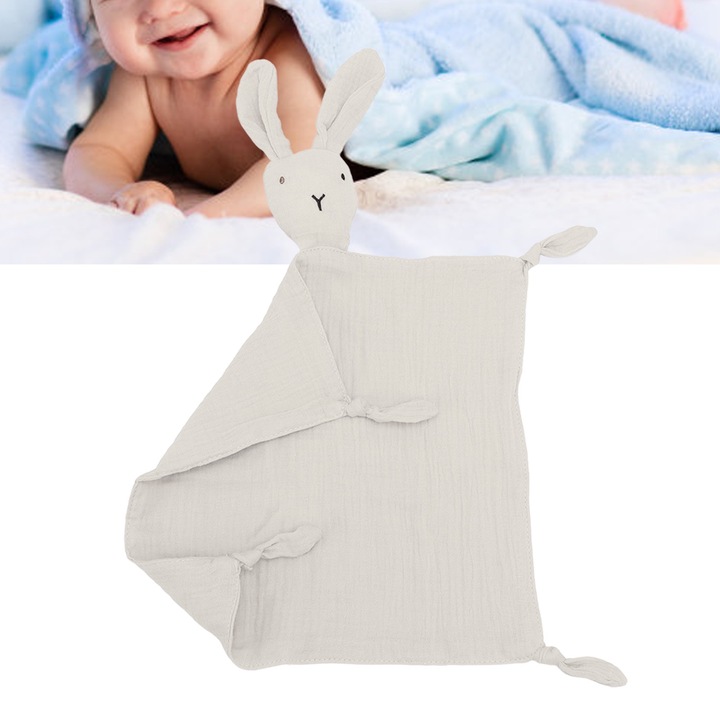Bababiztonsági takaró, puha pamut nyuszi, imádnivaló, kényelmes babatakaró, alváshoz, bézs