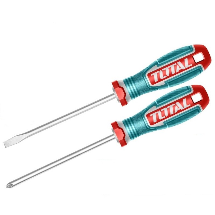Total csavarhúzó készlet, Cr-V, laposfejű, mágneses, 2 db