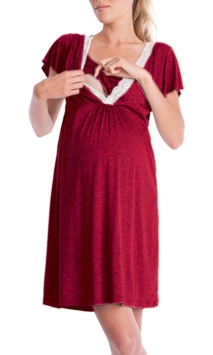 Jormftte szoptatós ruha, csipke, rövid ujjú, pamut, Piros