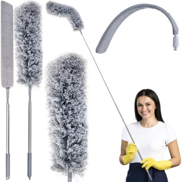 2 az 1-ben eBA® felmosórongy, portisztításhoz, rozsdamentes acél, 250 cm-ig kihúzható fogantyú, nehezen hozzáférhető helyekhez, könnyen használható és tisztítható, sötétszürke