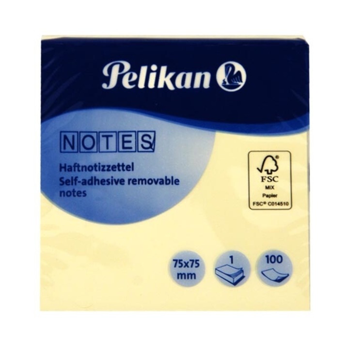 Cub notite adezive, Post-IT marca Pelikan, 75x75mm, 100 buc, galbene
