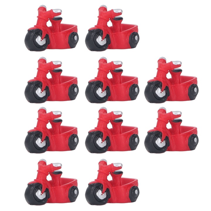 Mini tricikli játék, Jormftte, színes design, gyanta anyag, 10 darabos készlet