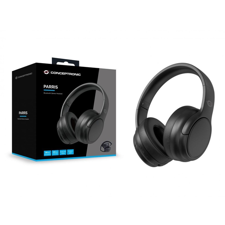 Casti Bluetooth Conceptronic PARRIS03B, microfon, negru, 3.5mm