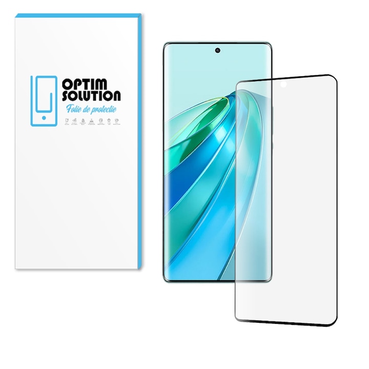 Folie din Sticla Securizata Gallant 5D compatibila cu Honor Magic7 Pro, OPTIM SOLUTION, Curved Screen, Rezistenta 9H (Anti-Explozie) cu Lipire pe Toata Suprafata, HD Clarity, Full Glue, Unbreakable Edges, Optim Protection Tech, Clear Vision, Negru