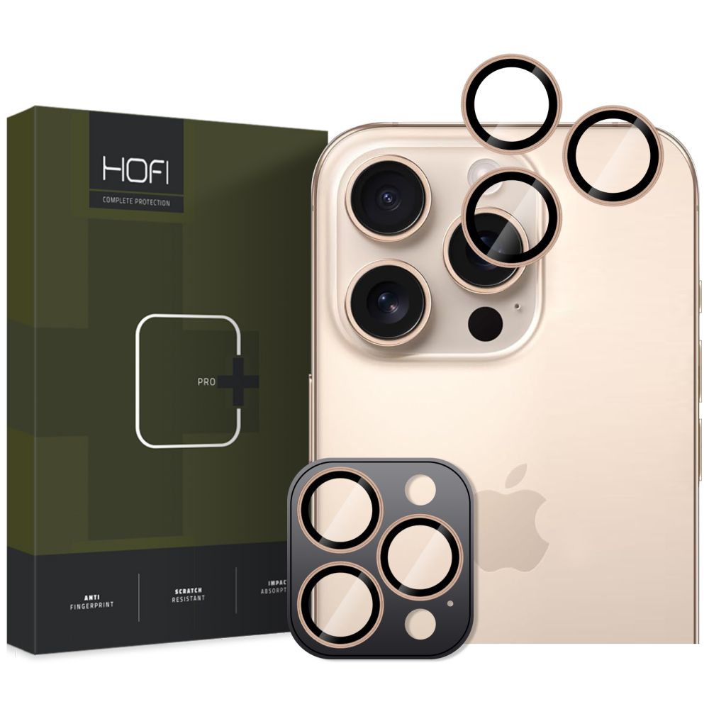 Set 3 protectii sticla camera foto HOFI CamRing compatibil cu iPhone 16 Pro / 16 Pro Max Desert Titanium