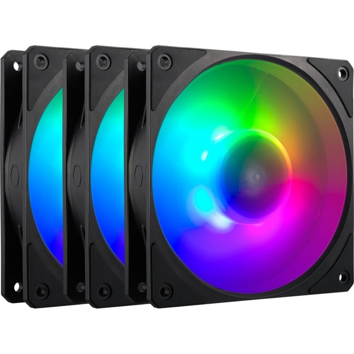 Ventilator PC Cooler Master, Mobius 120P, ARGB set 3 bucati, 12cm, 0-2400rpm, negru