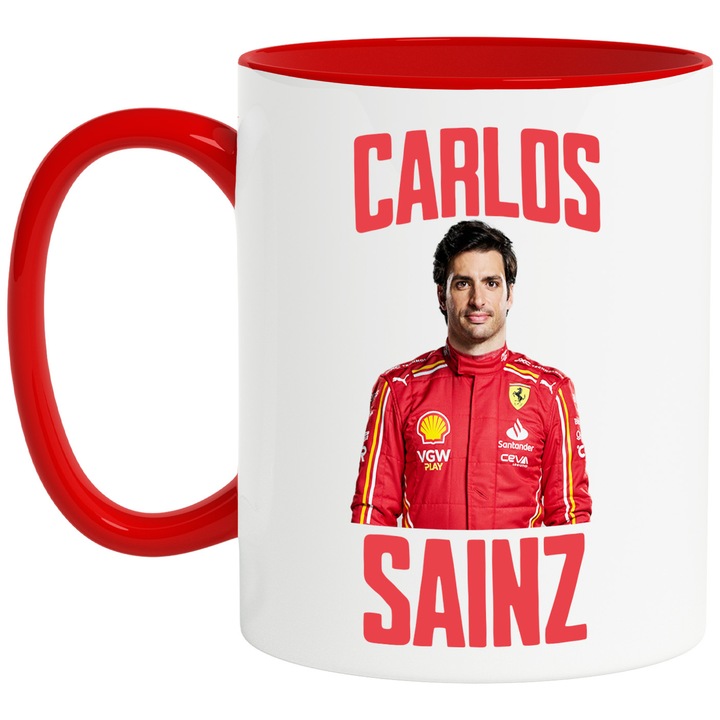 Cana Carlos Sainz cursa profesionista formula 1 viteza, 330ml, Ceramic cu Maner Rosu