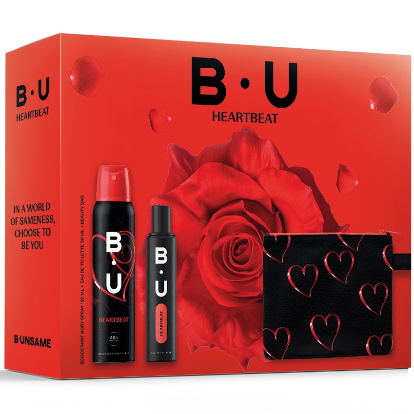 Set cadou B.U Heartbeat: Apa de toaleta, 50 ml + Deodorant spray pentru corp, 150 ml + Cadou