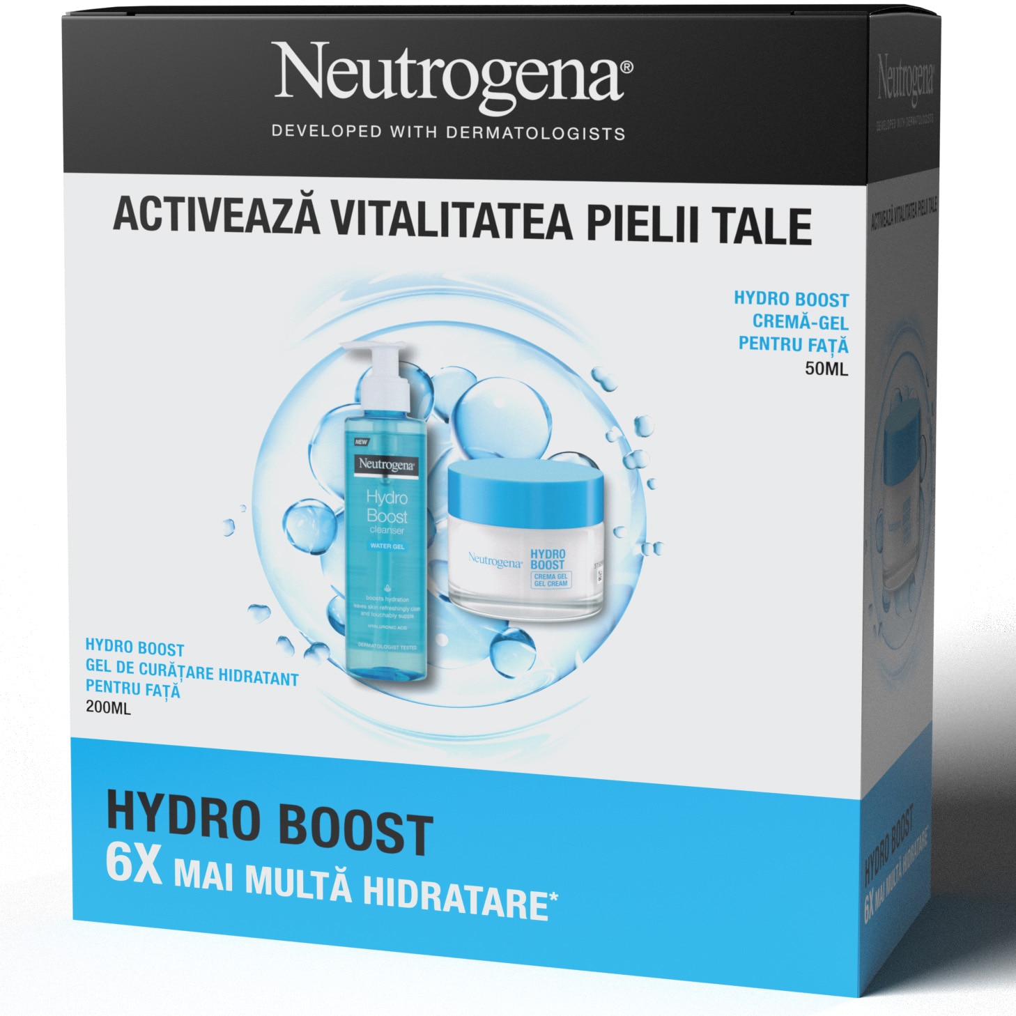 Set cadou Neutrogena Hydro Boost: Gel de curatare, 200 ml + Crema-Gel hidratanta pentru ten uscat, 50 ml