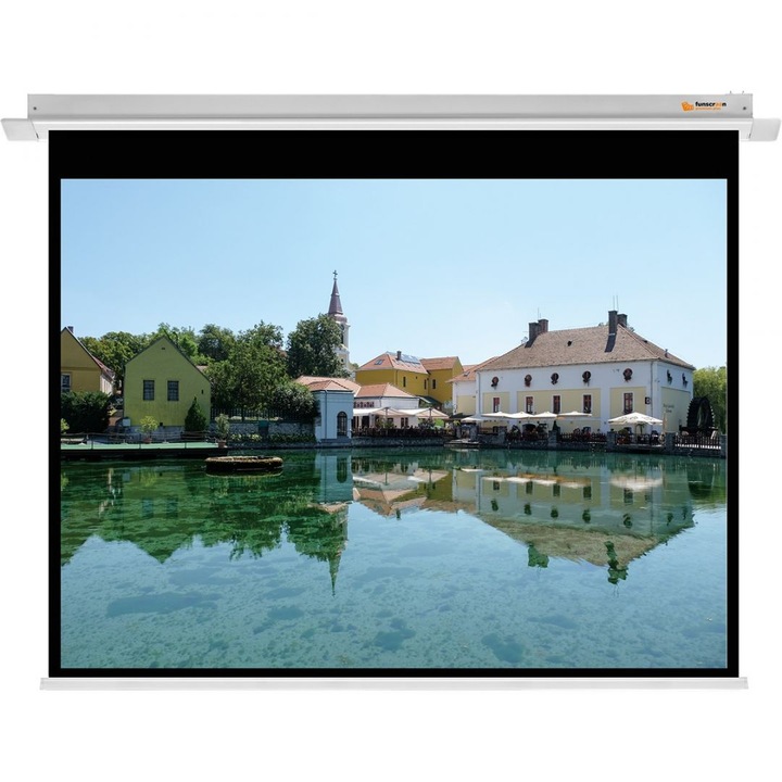 Ecran de proiectie Funscreen Pro, motorizat, 143x231cm, alb mat, format 16:10