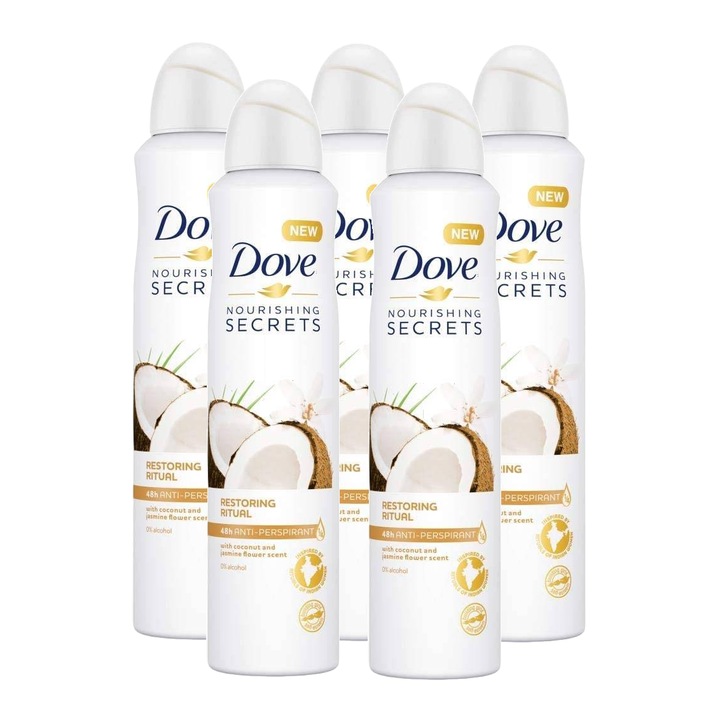 Deodorant spray femei Dove Nourishing Secrets Coco & Jasmine, 5 x 250 ml