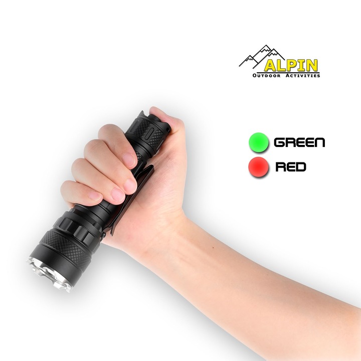 Акумулаторен фенер Alpin RGB 1600Lm, водоустойчив, 146.5x40x28mm, 157g, с двоен бутон