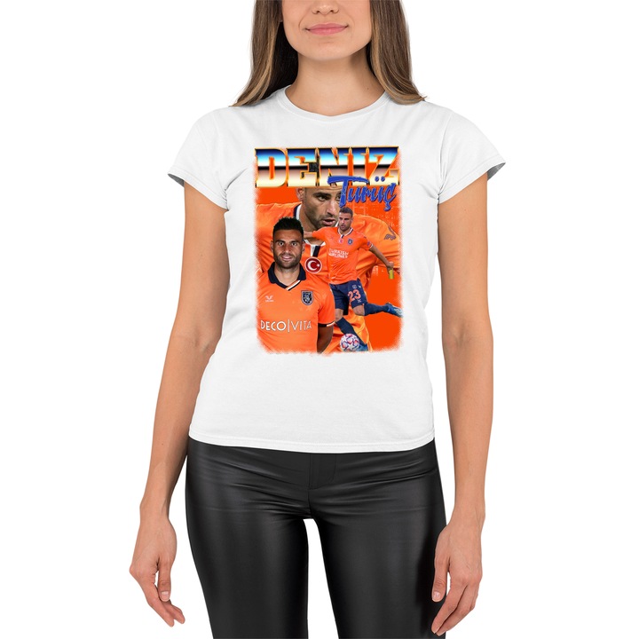Tricou dama cu imprimeu, Football player - Deniz Turuc, Bumbac, Alb, S