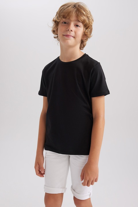 DeFacto, Tricou de bumbac cu decolteu la baza gatului, Negru