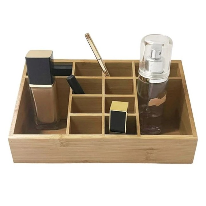 Suport Antbro® din bambus cu 12 compartimente pentru cosmetice, 24.5x13x9.5cm