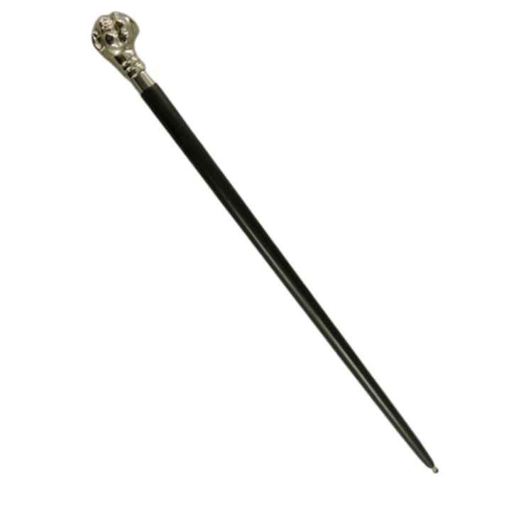 Baston din lemn negru cu maner din metal, cap de caine, L 94 cm