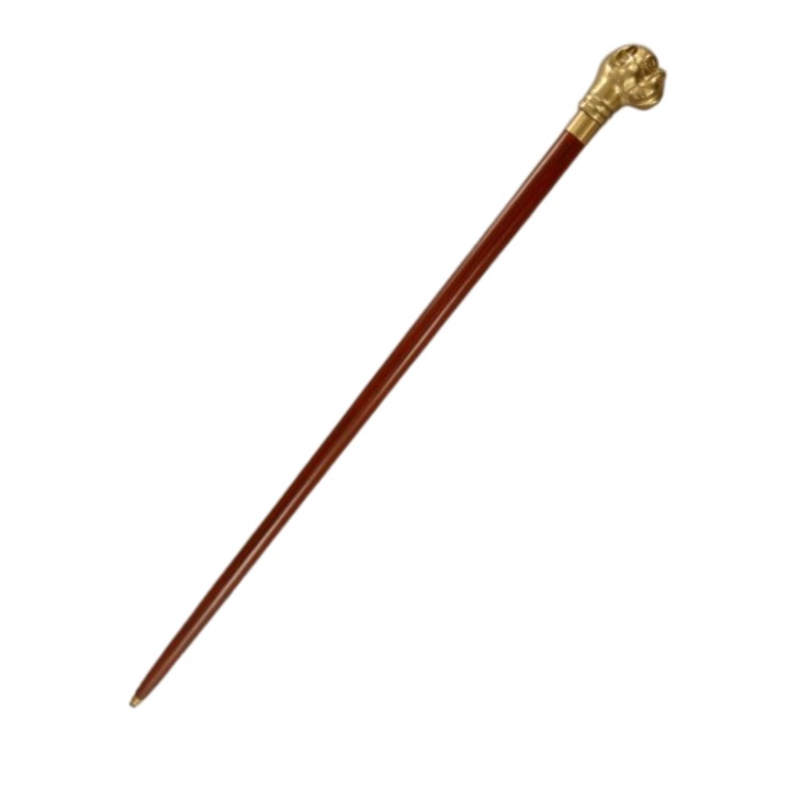 Baston elegant din lemn pentru plimbare, cap de caine, lemn si alama, L 94 cm
