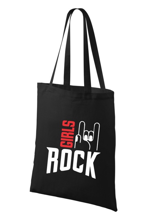 Sacosa / geanta Girls Rock unisex din bumbac textil cu manere lungi, culoare neagra